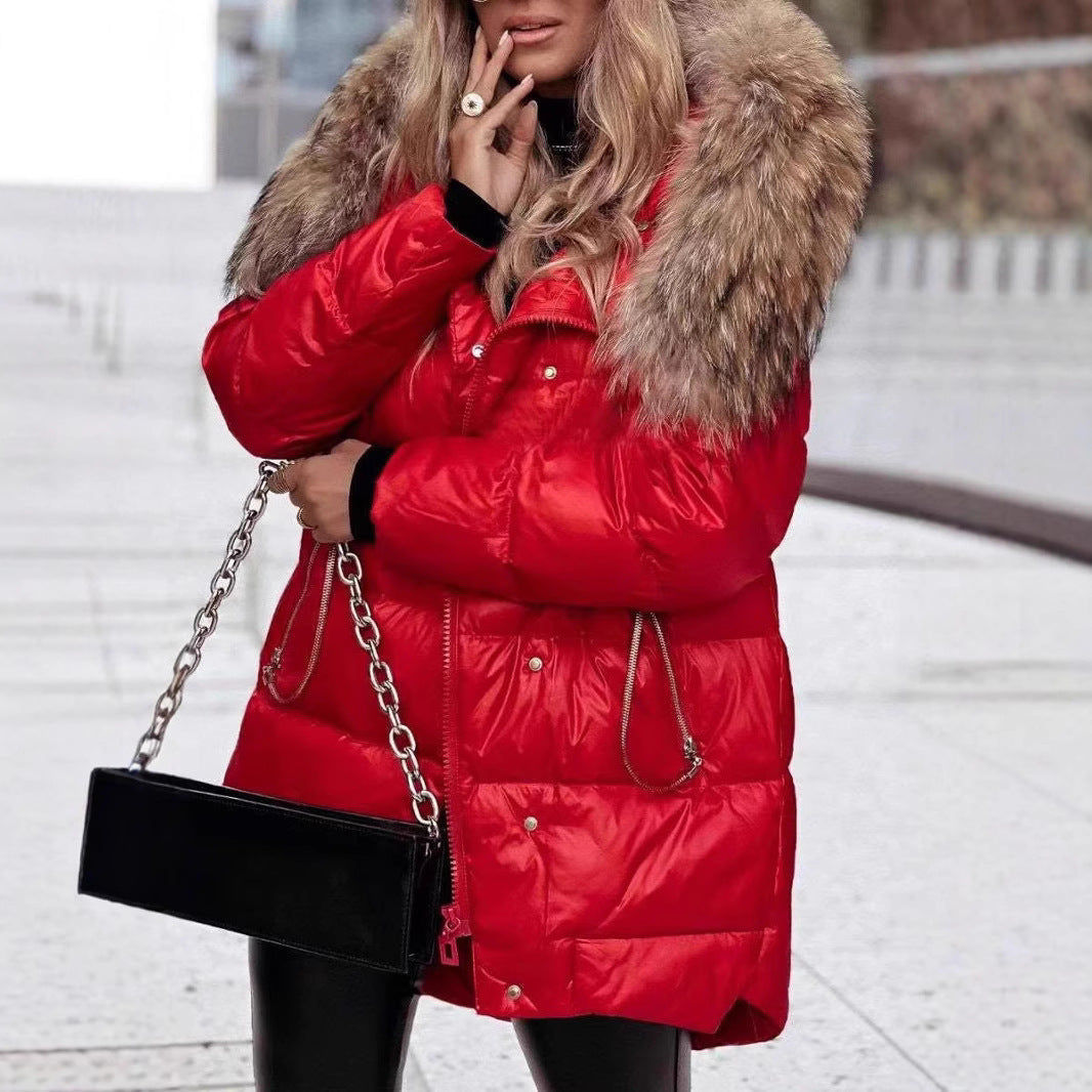 Women's Winter Down Jacket with Detachable Hood and Luxurious Fur Collar Lune London