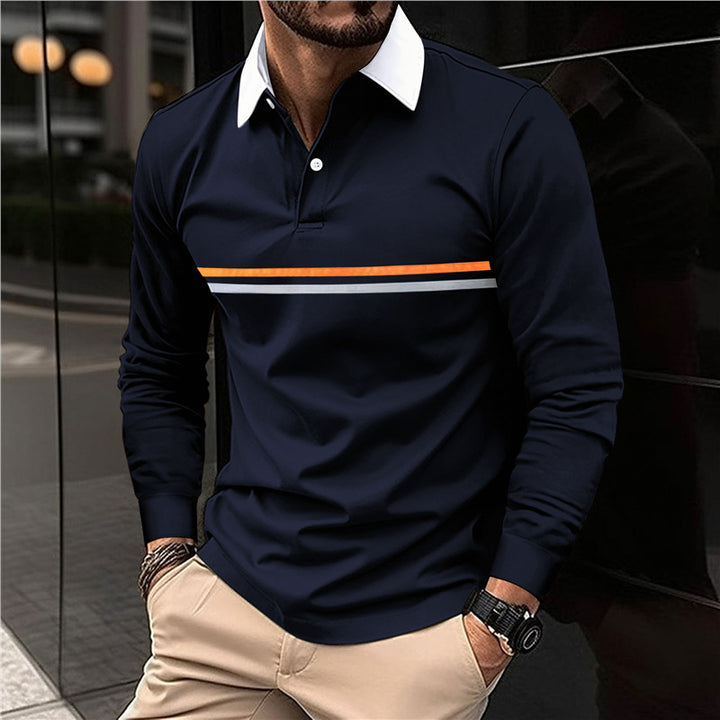 Men's long sleeve polo shirt with modern striped pattern Lune London