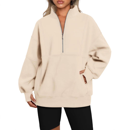 Sporty hoodie top for women with high collar and zip Lune London