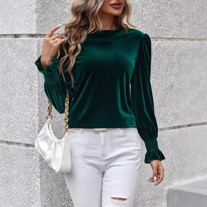 Women's Velvet Top with Ruffled Sleeves Lune London