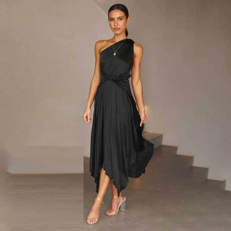 Lune London Women's Asymmetric Pleated Maxi Dress