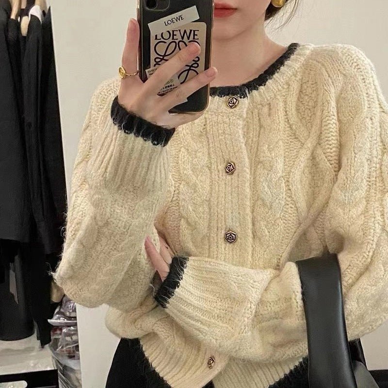 Women's knit jacket with cable design and contrasting details Lune London