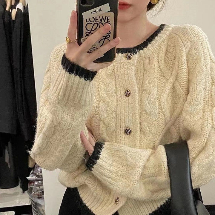 Women's knit jacket with cable design and contrasting details Lune London