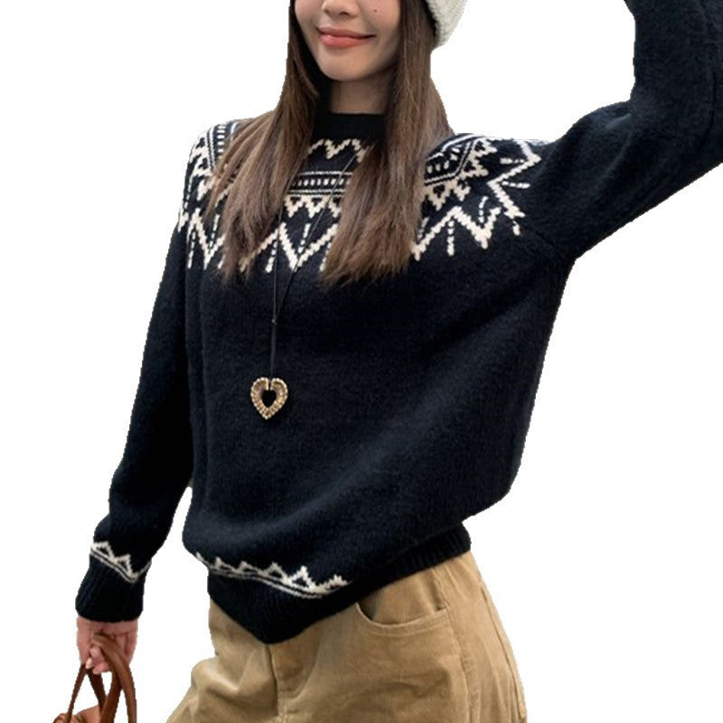 Pull en tricot épais pour femme avec motif norvégien traditionnel Chic & Stil