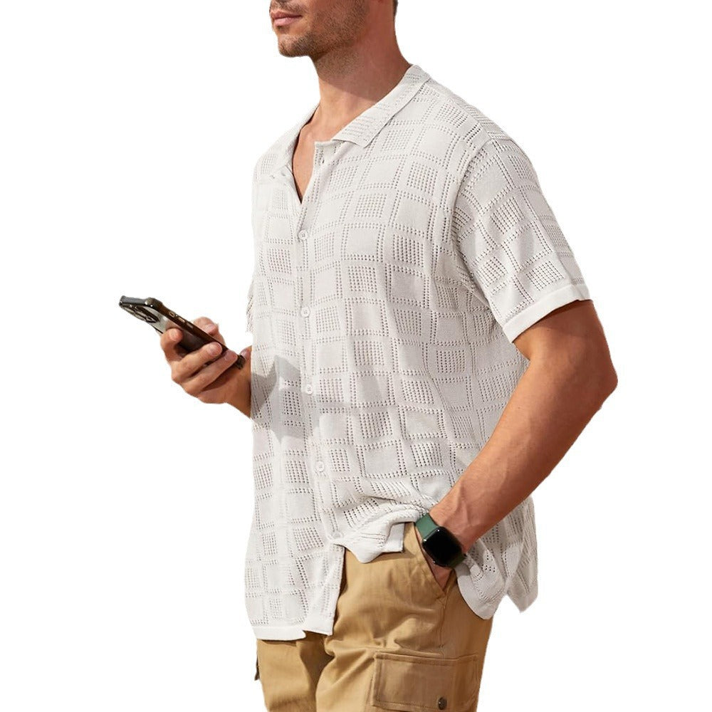Casual short-sleeve shirt for men with textured pattern Lune London