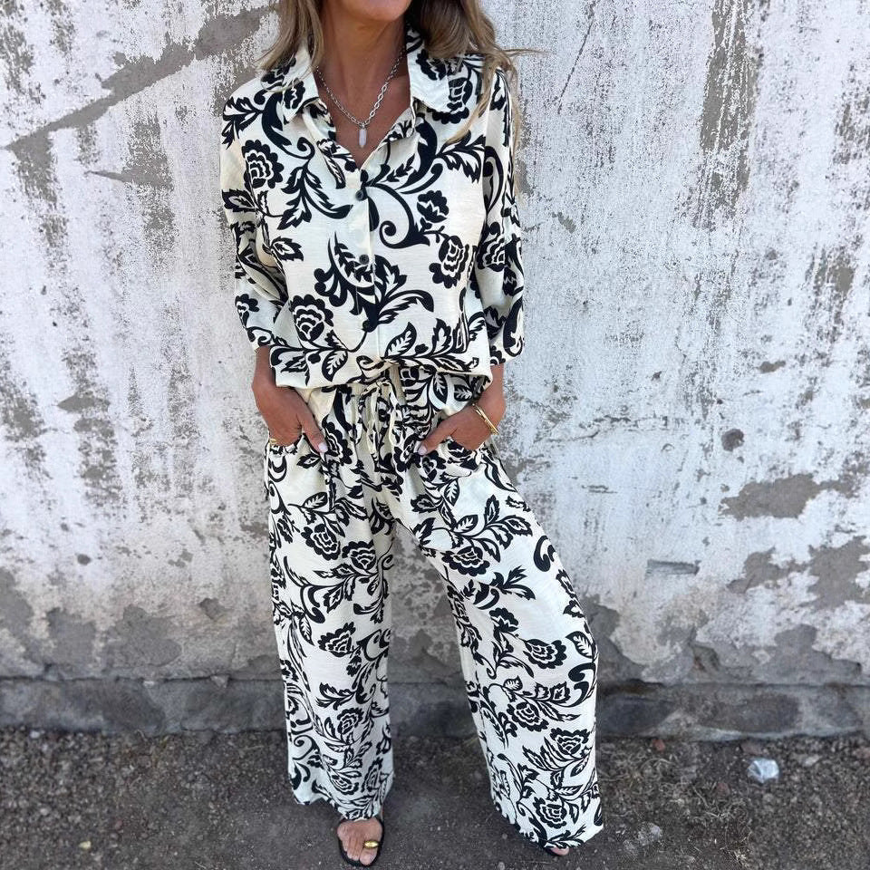 Lune London floral print shirt and wide leg pants set for women