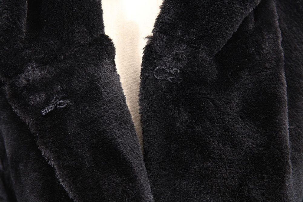 Luxury faux fur coat for women with hood and wide belt Lune London