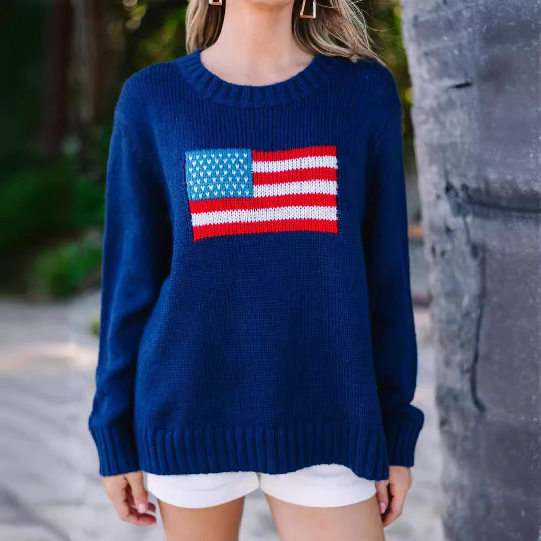 Trendy sweater for women with United States flag embroidery in airy cotton Lune London