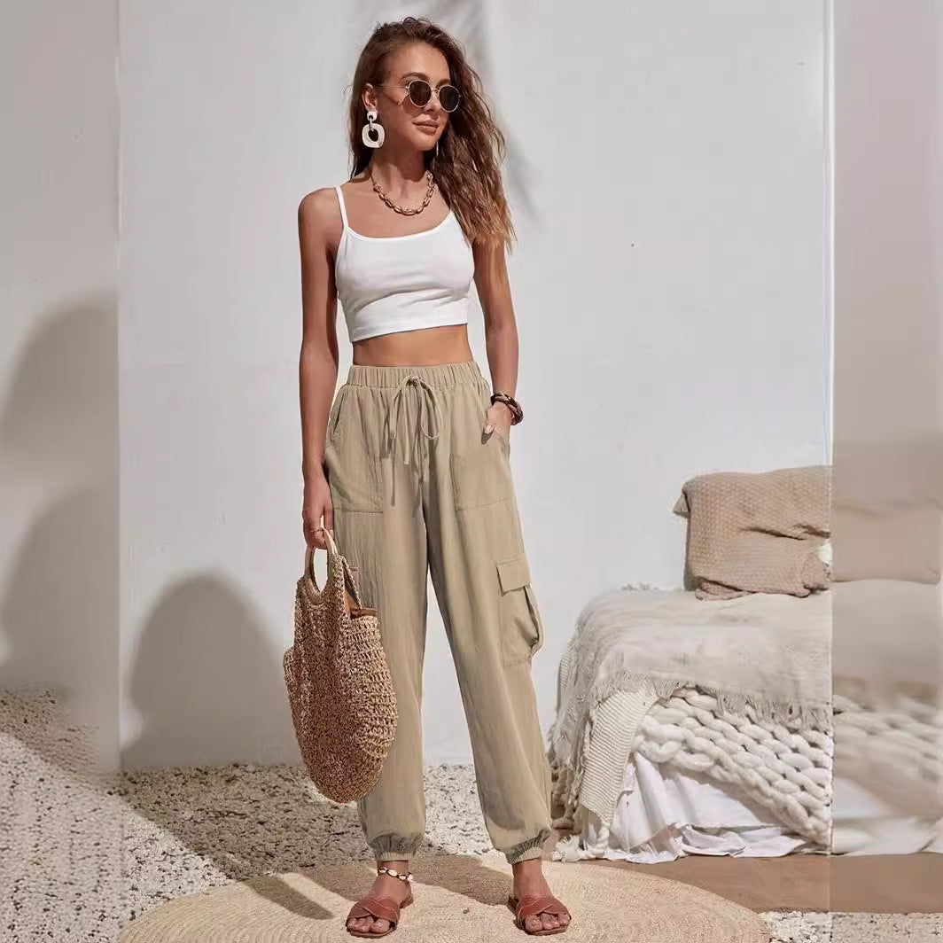 Casual cargo pants for women with elastic waist and practical pockets Lune London