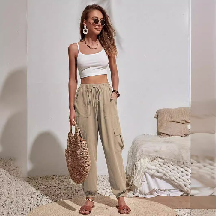 Casual cargo pants for women with elastic waist and practical pockets Lune London
