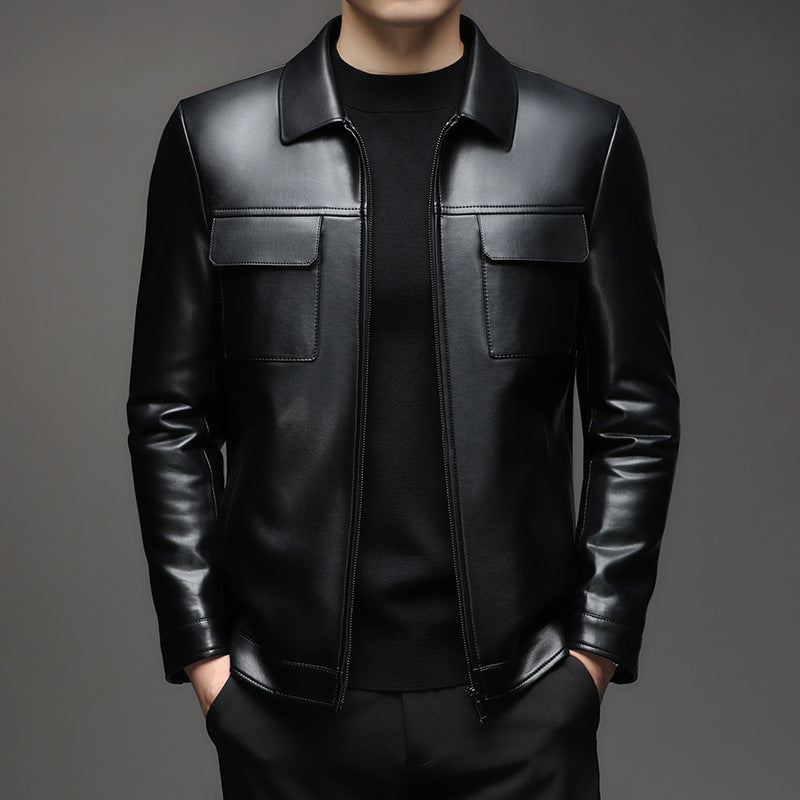 Modern synthetic leather jacket for men with practical pockets Lune London
