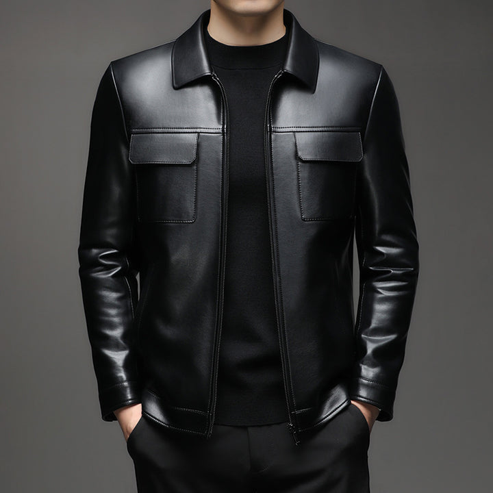 Modern synthetic leather jacket for men with practical pockets Lune London