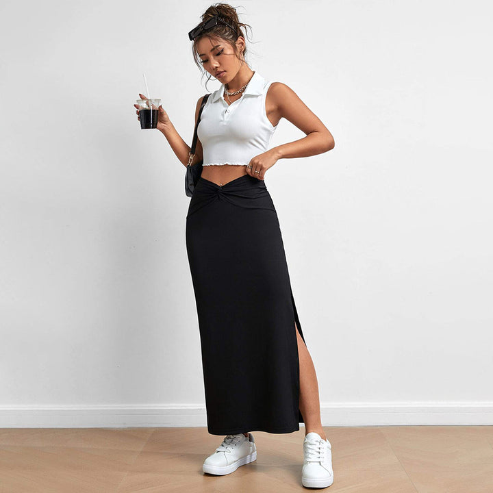Jupe maxi pour femmes avec fente sur le côté et détail de nœud tendance Chic & Stil