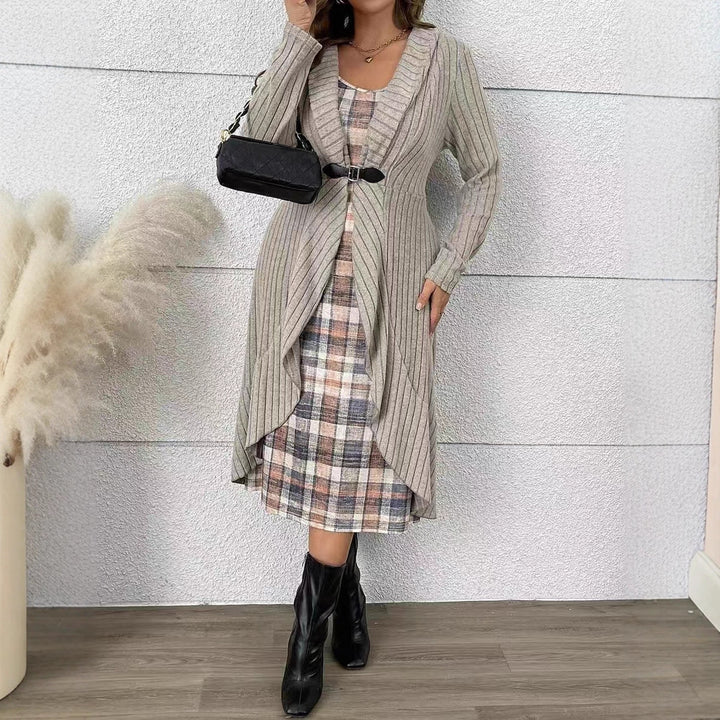 Knitted jacket for women with asymmetrical cut and decorative belt Lune London