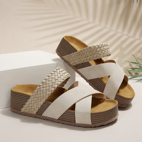 Ladies Platform Sandals with Woven Crisscross Straps Lune London
