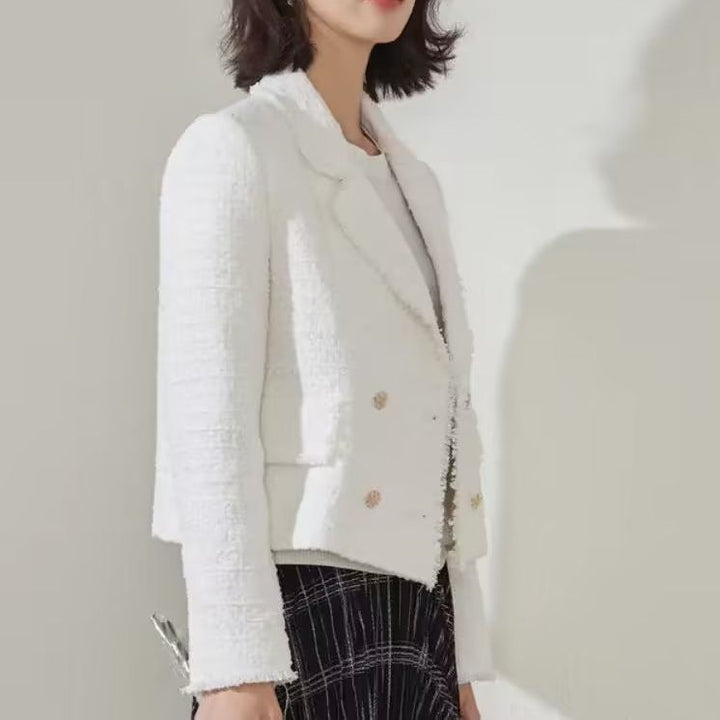 Elegant ladies crossover blazer jacket with textured fabric Lune London
