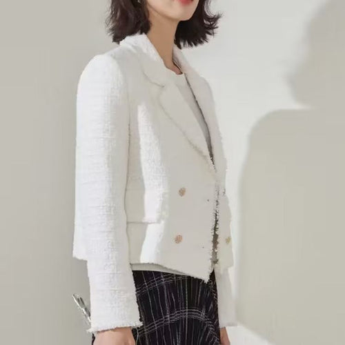 Elegant ladies crossover blazer jacket with textured fabric Lune London