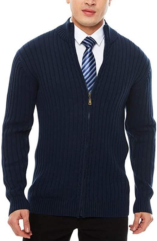 Men's knitted jacket with high collar and zipper Lune London