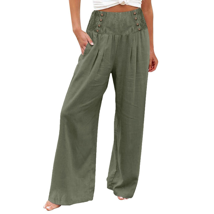 Pantalon d'été large pour femmes avec détails en bouton Lune London