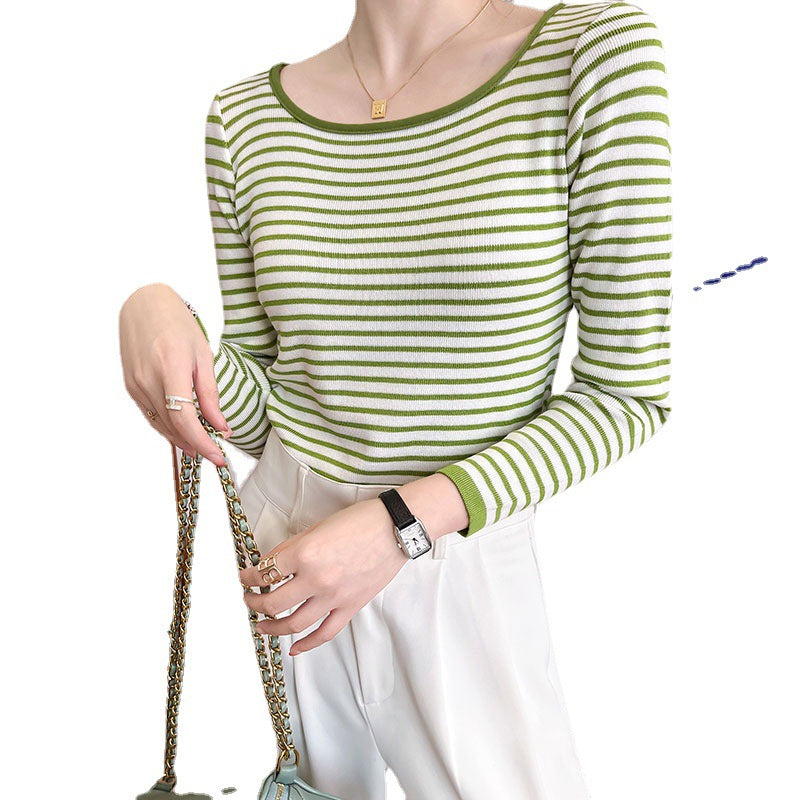 Women's long-sleeve shirt with maritime striped pattern and wide round neckline Chic & Stil