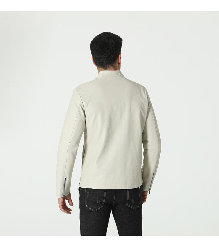 Trendy synthetic leather jacket for men with elastic collar Lune London