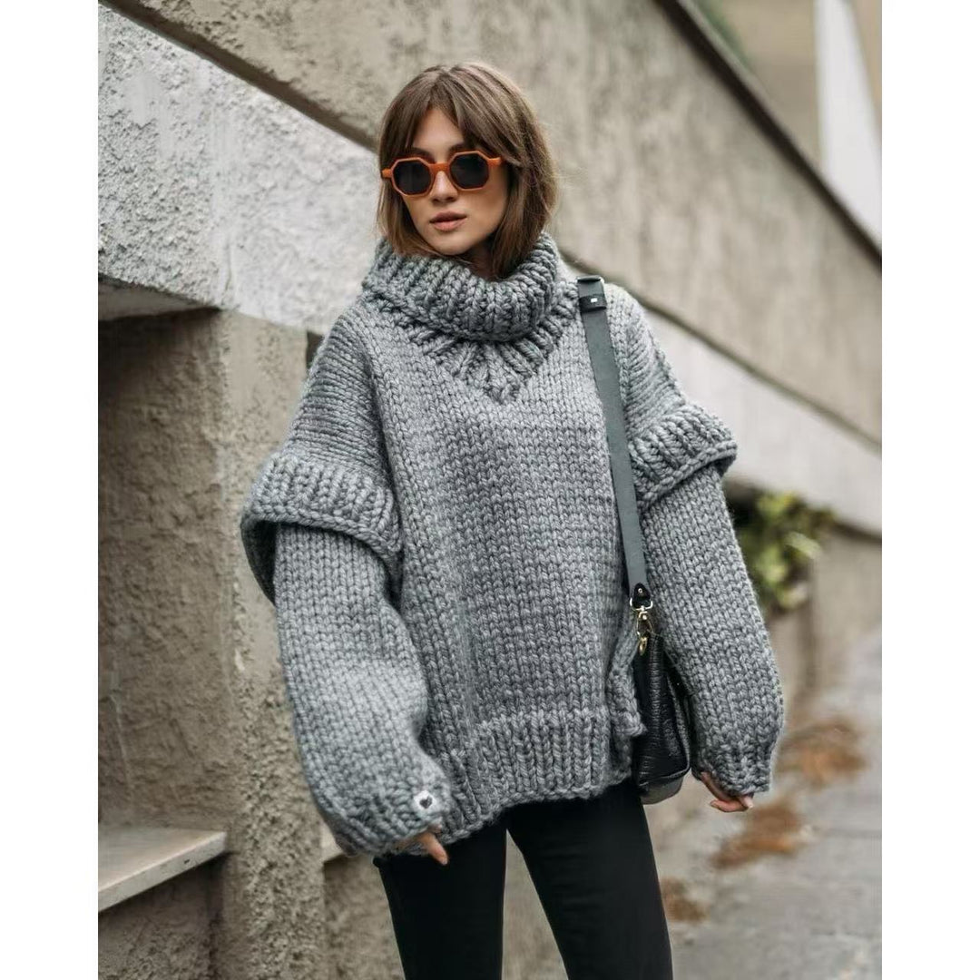Oversized knitted sweater for women with turtleneck and voluminous sleeves Lune London