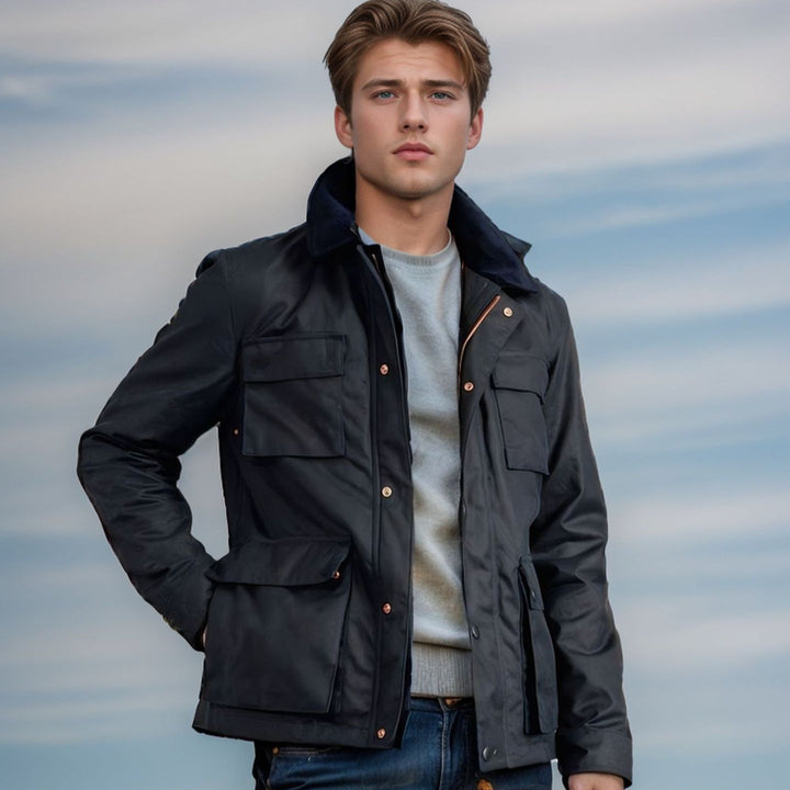 Fashionable and functional men's transitional jacket with high collar Lune London
