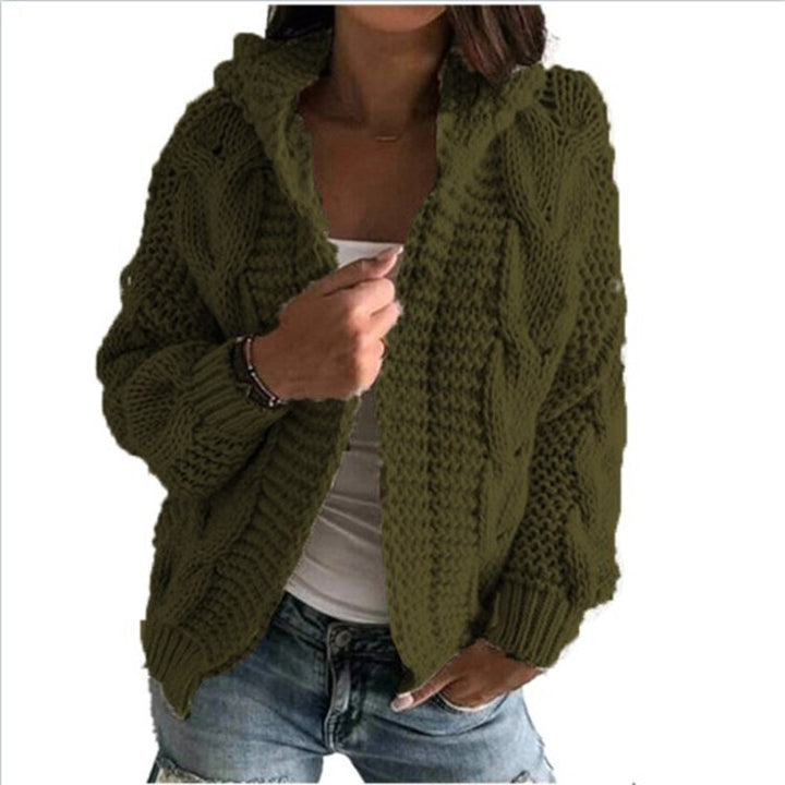 Ladies chunky knit cardigan with open collar and voluminous sleeves Lune London