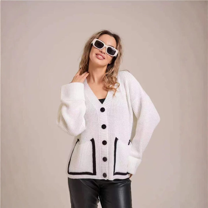 Knitted jacket for women with large collar and pockets Lune London