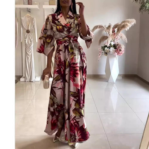 Robe florale élégante pour femmes avec ceinture ajustée et manches larges Chic & Stil
