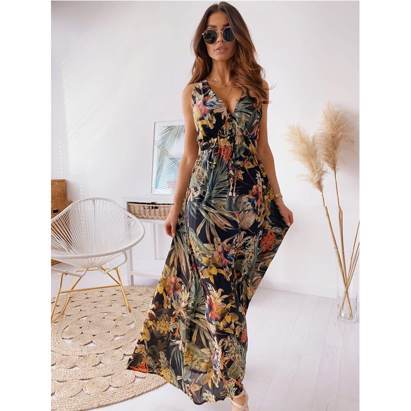 Robe maxi pour femme avec décolleté en V profond et ceinture élastique Chic & Stil