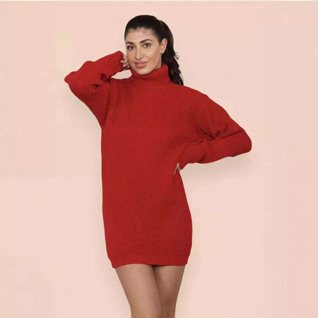 Women’s knit dress with high collar and structured knit pattern Lune London