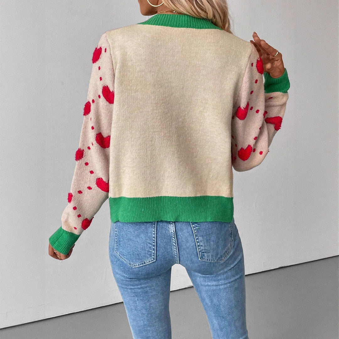 Women's knitted jacket with heart-shaped design and contrasting sleeves Lune London