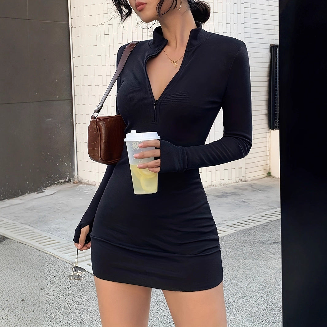 Fitted mini dress for women with half-zip and long sleeves Lune London