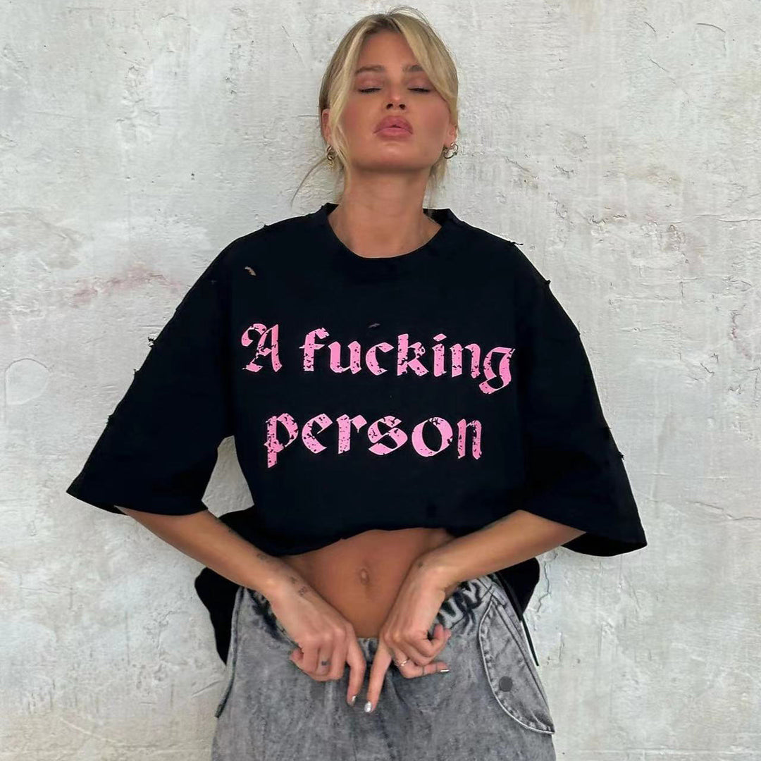 Oversized t-shirt for women with trendy ripped details Lune London