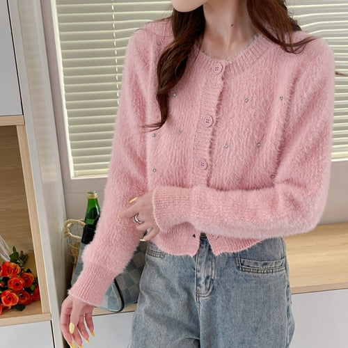 Elegant ladies knit cardigan with trendy pearl accents Lune London