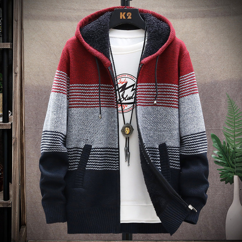 Sporty hooded jacket for men with warm lining and trendy striped pattern Lune London