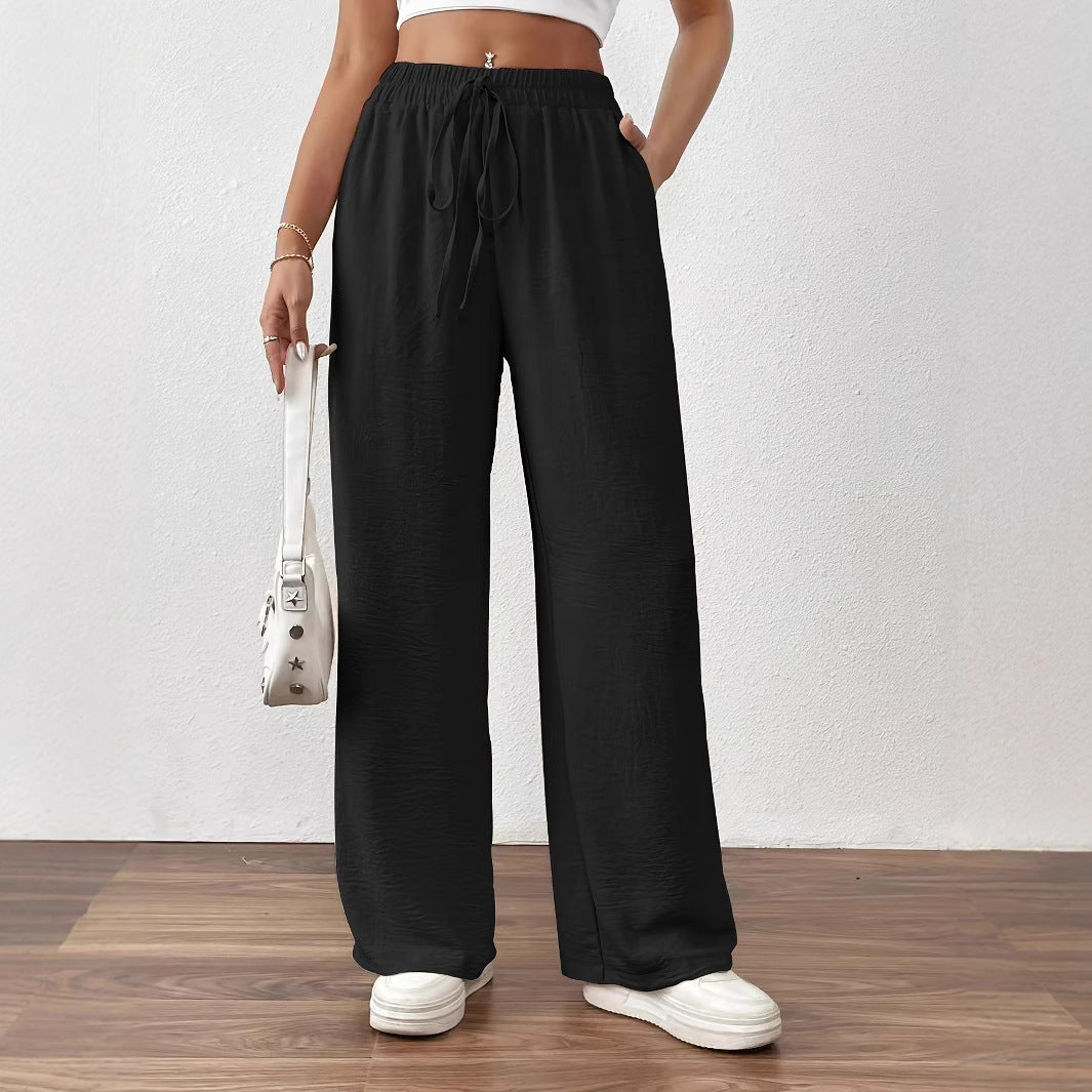 Wide Palazzo pants for women with elastic waistband and adjustable tie cord Lune London