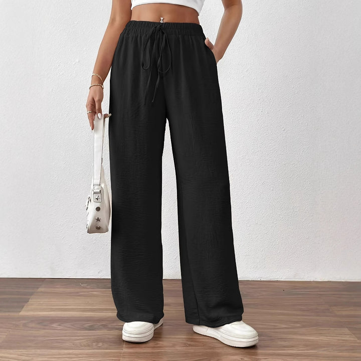 Wide Palazzo pants for women with elastic waistband and adjustable tie cord Lune London