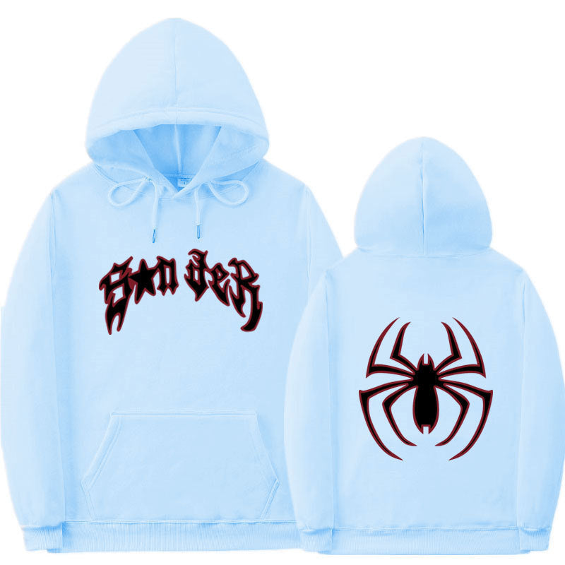 Women's hoodie with striking spider motif and coarse lettering Lune London