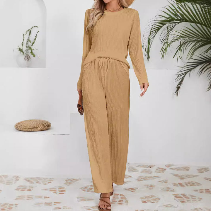 Ensemble décontracté confortable pour femmes avec texture côtelée et taille élastique Chic & Stil