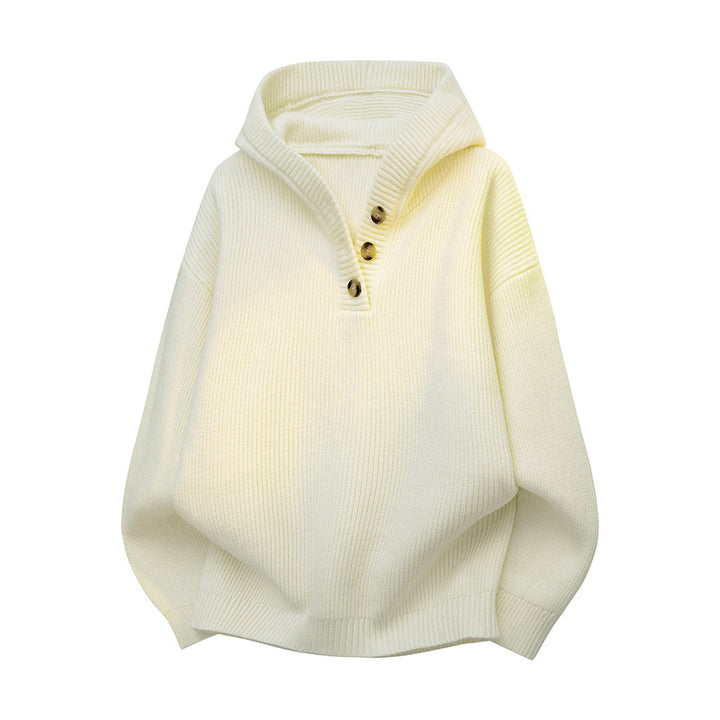 Knit sweater for women with half zip closure and decorative wooden buttons Lune London