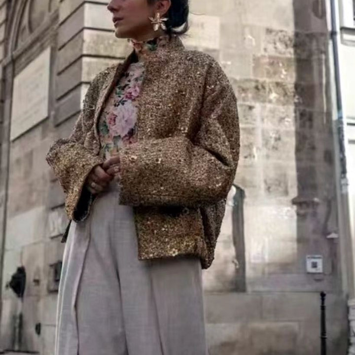 Glamorous sequin jacket for women with a short cut and stylish accents Lune London