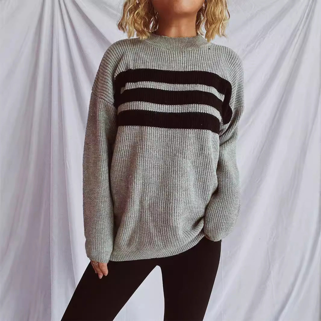 Pull en tricot décontracté pour femmes avec des rayures horizontales et une coupe oversize Chic & Stil
