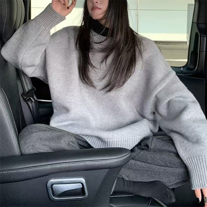 Pull surdimensionné et confortable pour femmes avec encolure ronde et texture de tricot familière Chic & Stil