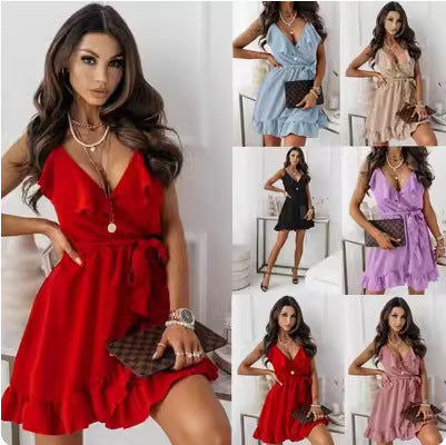 Ruffled wrap dress for women with tied waist detail Lune London