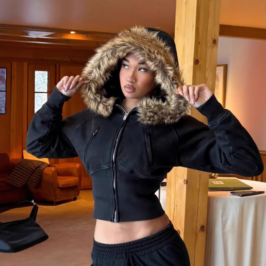Hooded jacket for women with removable faux fur lining and fitted cut Lune London