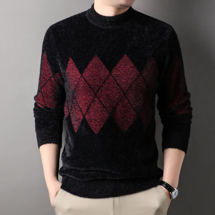 Elegant turtleneck sweater for men with a modern diamond pattern Lune London