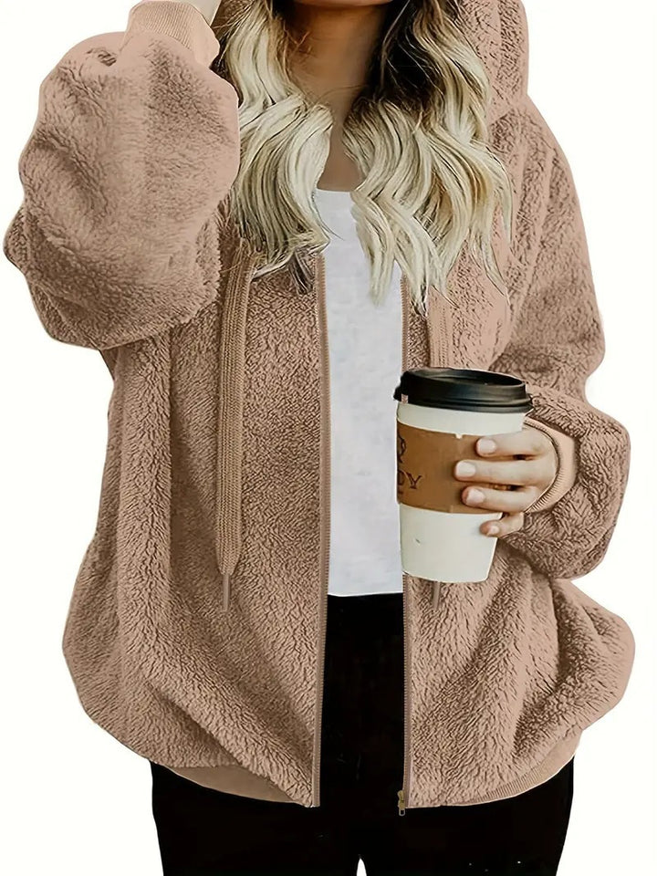 Ladies Soft Hooded Jacket with Zipper Closure and Chic Practical Design