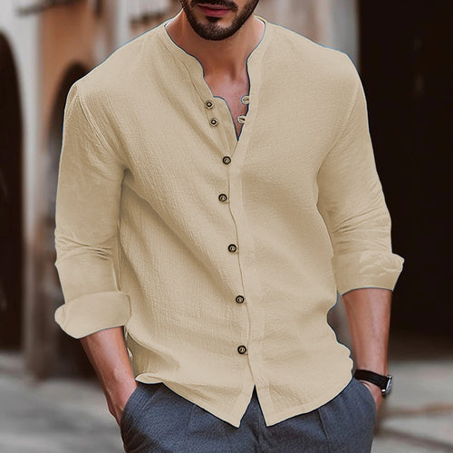 Men's Long Sleeve Henley Shirt in Lightweight Cotton Fabric with Trendy Button Detail Lune London